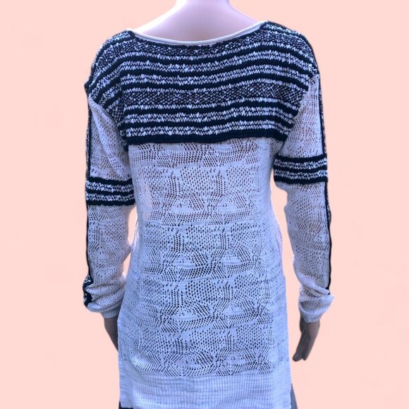 FREE PEOPLE Cream Black Open Weave Knit Long Sleeve Top Size L - Picture 2 of 6